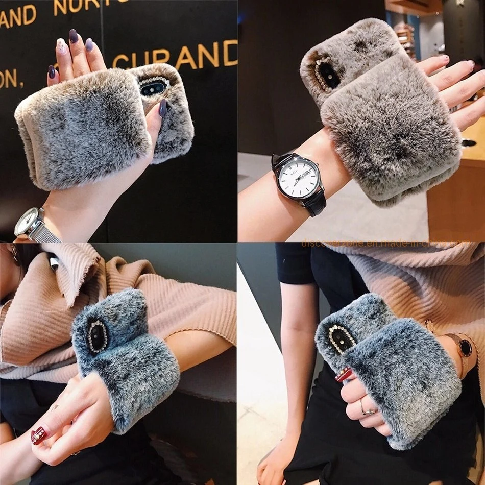 Rabbit Hair Fur Wristband Phone Case Warm Fur iPhone Cover Soft