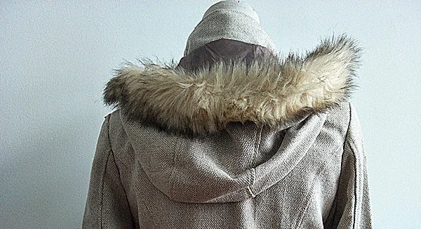 Ladies Women's Short Wool Coat with Fake Fur Hood