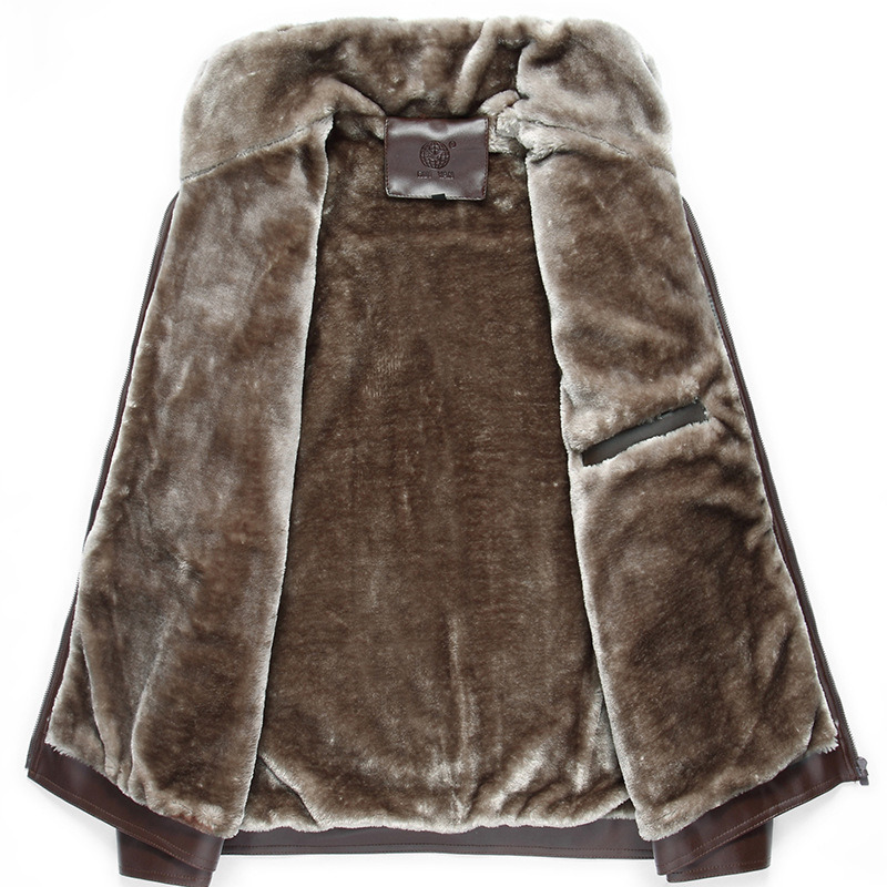 Best Quality Warm Winter Leather Man Jacket Rabbit Fur Lining Fur Collar PU Coat