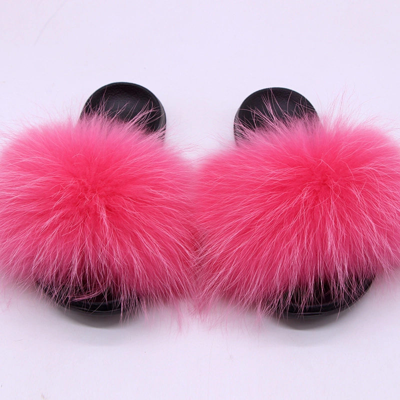 Wholesale Rainbow Fur Slippers, Designer Ladies Faux Fur Slides, Plush Furry Fur Sandals Women