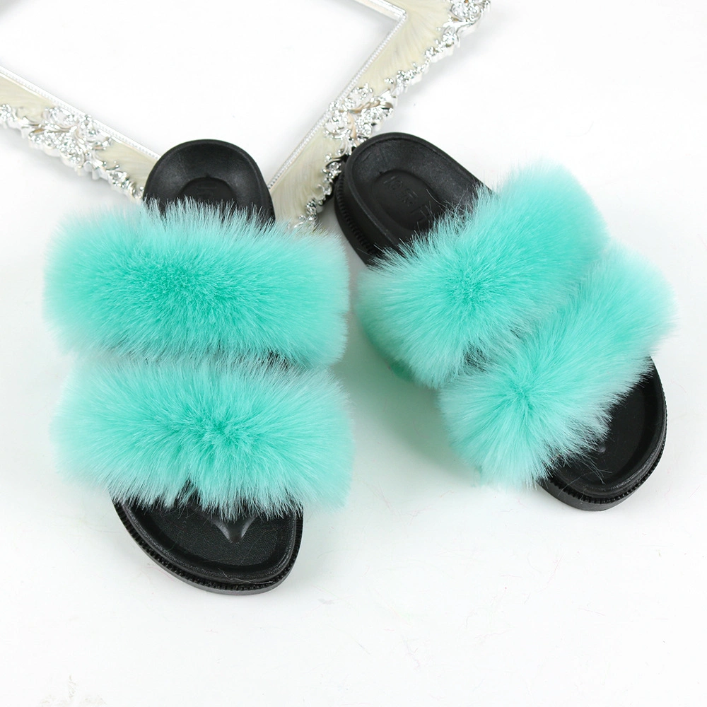 2020 Factory Wholesale Fur Slippers, Fox Fur Slides for Women, Ladies Shoes
