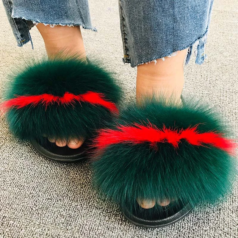 2020 New Fur Slippers Women Fashion Style Slides Summer Outdoor Flip Flops Flat Fur Sandals