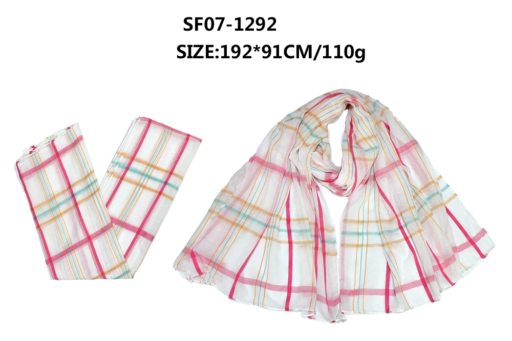 Fashion Woven Lady Simple Design Scarf Soft Checked Scarf Customized