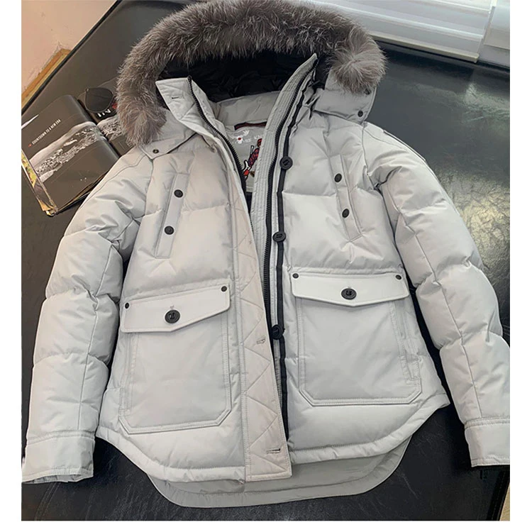 Best Sell Winter Mens Women Heavy Windbreaker Duck Puffer Goose Down Jacket with Fur Hood