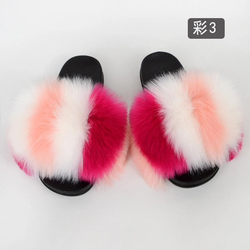 Wholesale Fur Slides Female, Popular Soft Fur Slippers Women, Multicolor Fur Sandals Women