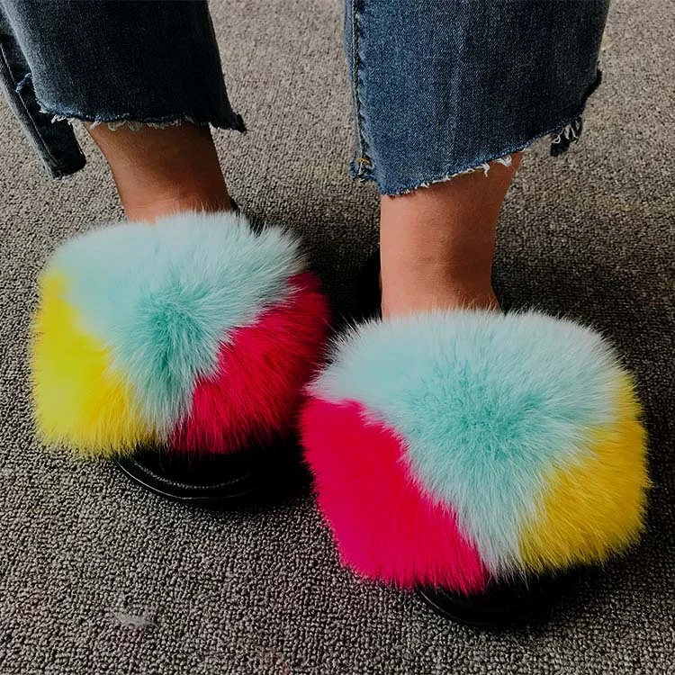 2020 New Design Factory Direct Wholesale Fur Slides Real Raccoon Fur Slides Fur Slippers Sandals for Women Slipper