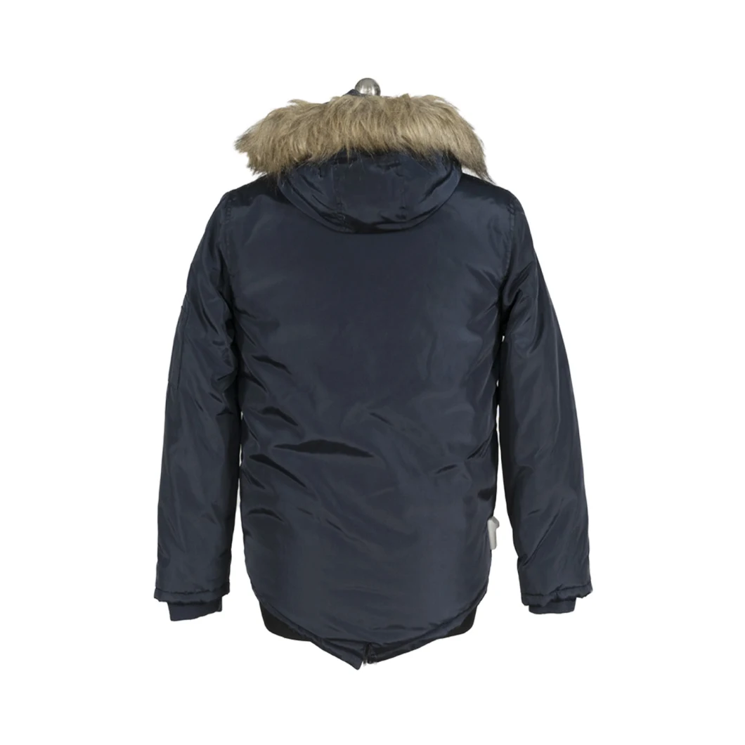 Men's Padded Jacket with Fake Fur on Hood Edge