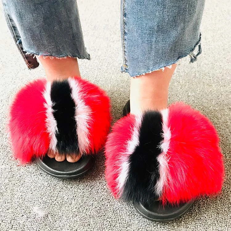 2020 New Design Factory Direct Wholesale Fur Slides Real Raccoon Fur Slides Fur Slippers Sandals for Women Slipper