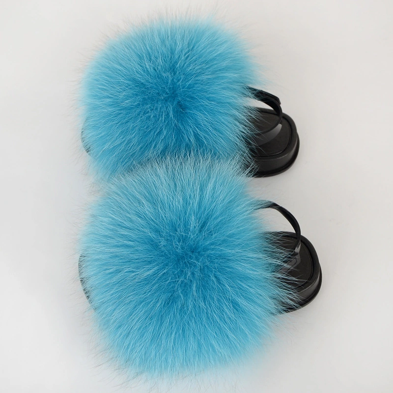 New Design Wholesale Kids Fur Slides, Kids Fur Slippers with Strap, Back Straps Kids Fur Slippers