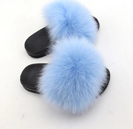 Soft Children Fox Fur Slippers/ Kids Real Fur Sandals/ Baby Fur Slides Fur Slides