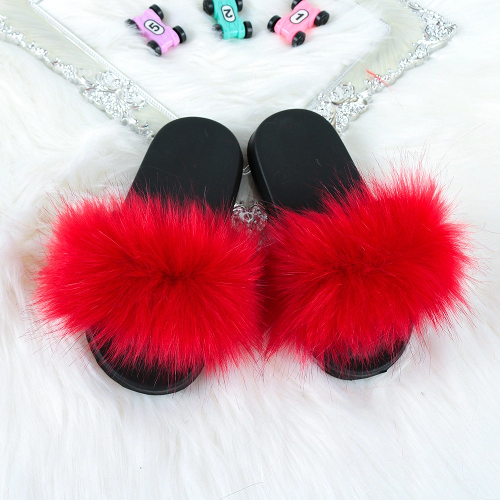 Kid Shoe Wholesale Fur Slippers, Cute Fluffy Upper Sandals for Girls, Home Slippers