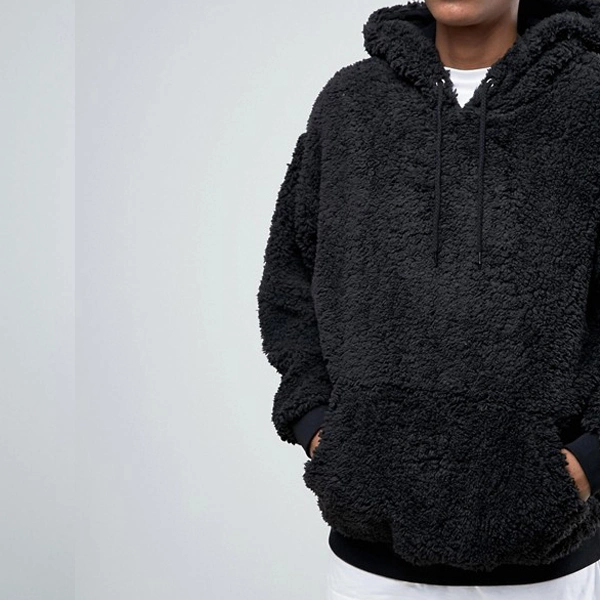 Wholesale Mens Black Hoodie Fur Sherpa Fleece Oversized Hoodies