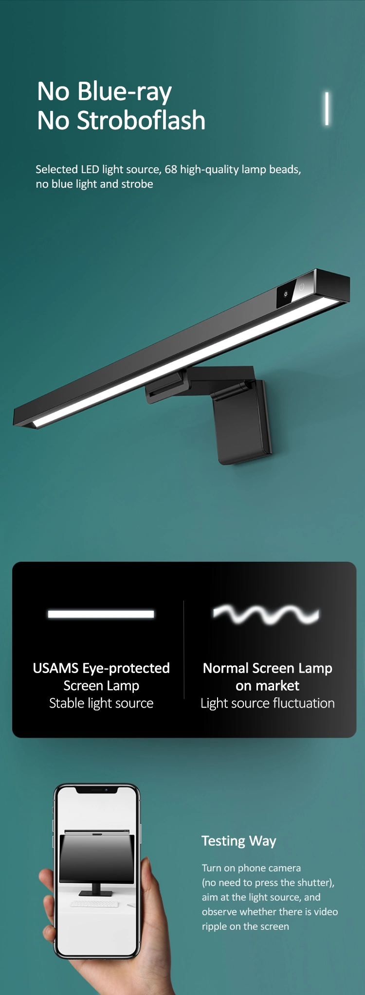 Usams Eye Protective Desk Reading Fill Light Adjustable Brightness Clip Lamp Gaming Light for Computer Monitor
