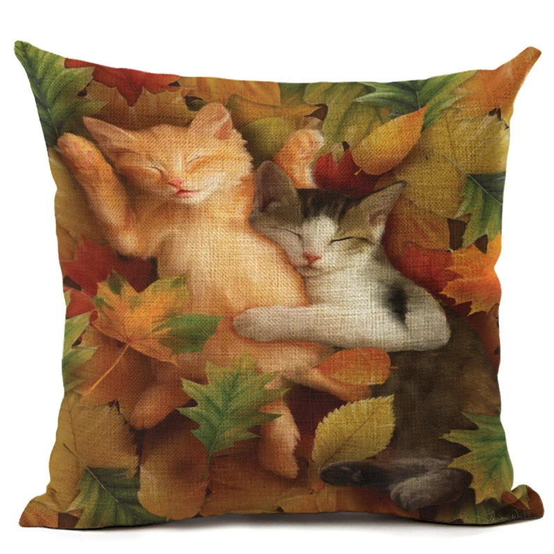 Cute Animals Lazy Dog Cat Linen Pillowcase Living Room Sofa Digital Printed Cushion Cover