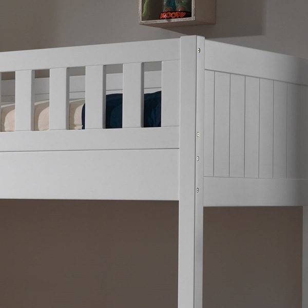 White Bunk Bed 3FT Bed Frame Splits Into 2 Single Beds, Solid Pine Wood Bedroom Furniture