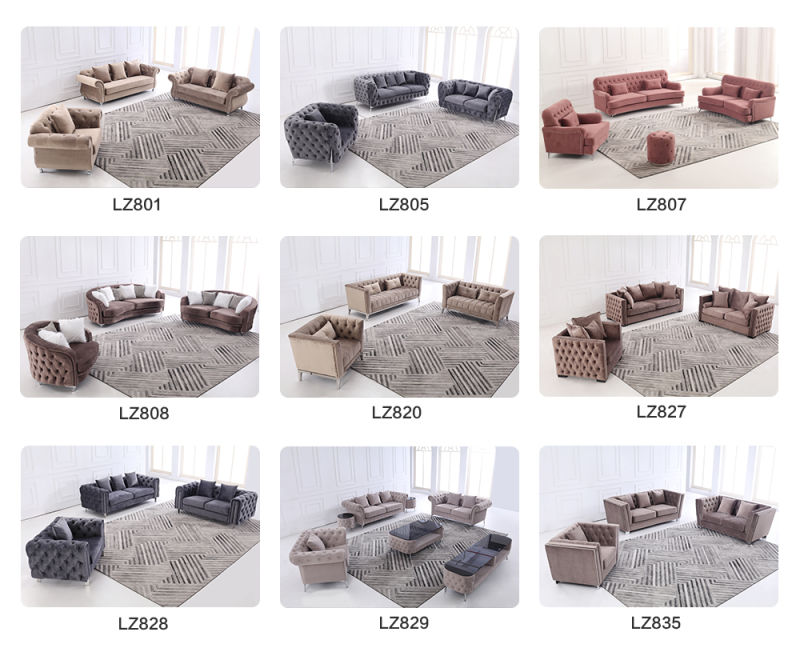 Chesterfield Fabric Luxury Modern Velvet Office Sectional Sofa Furniture Set