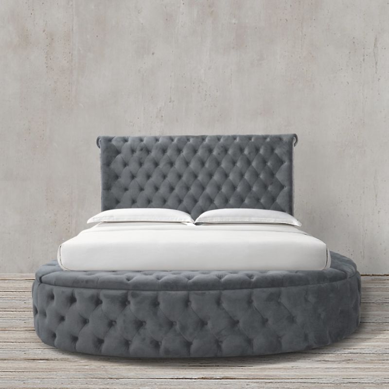 Bedroom Furniture Upholstory Fabric Velet Round King Storage Bed