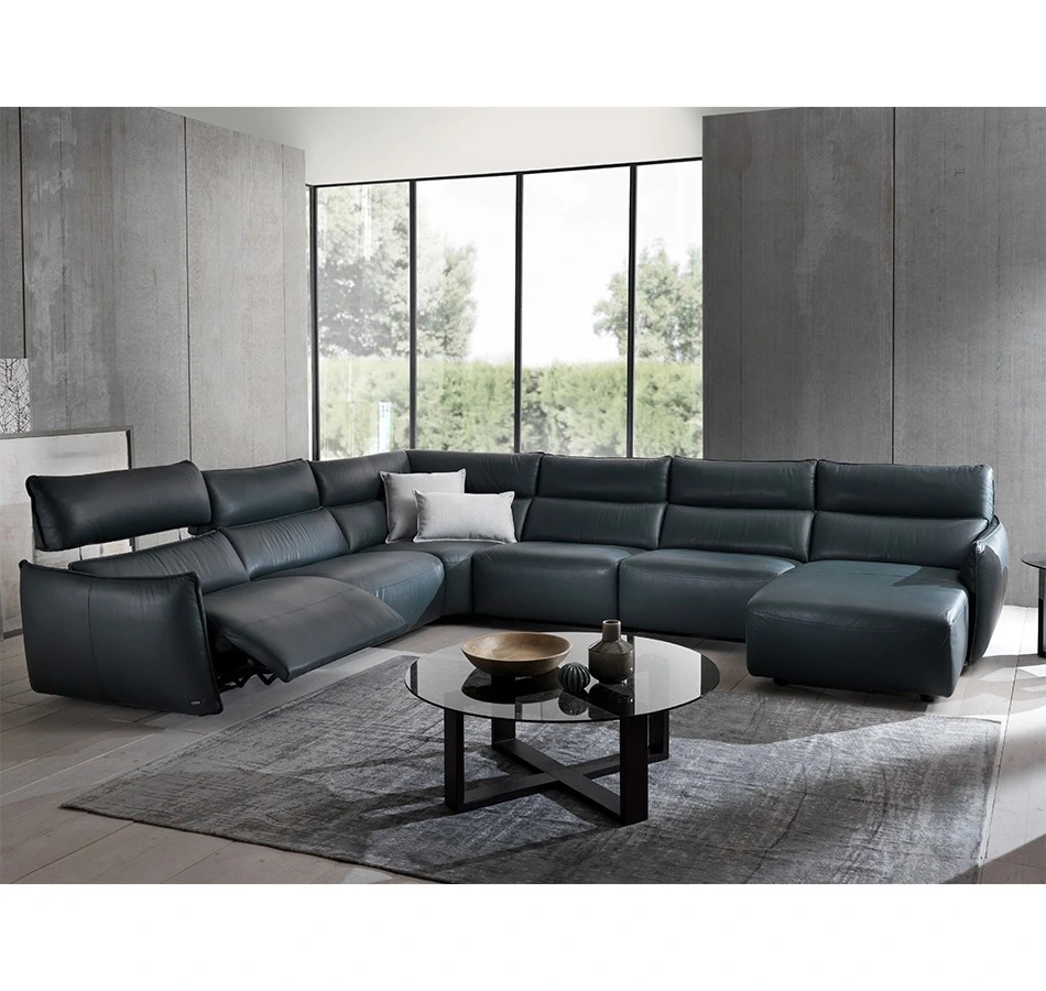 Italian Style Sofa Set Living Room Furniture Latest Design Corner Leather Sofa