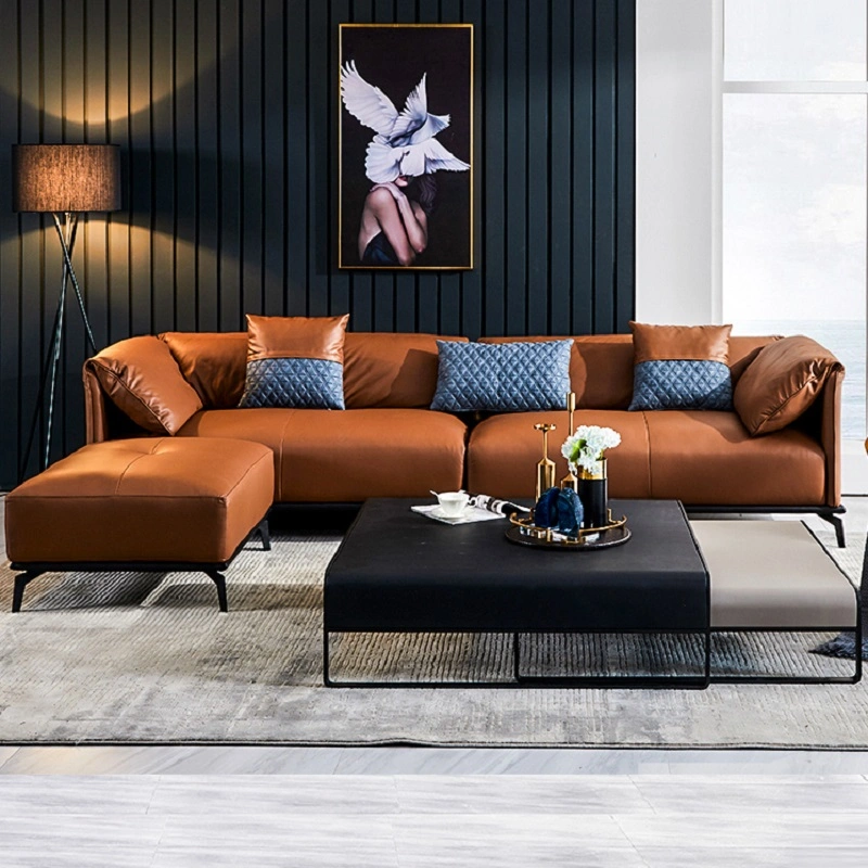 Designed Morden Leather Sofa Italian Style Simple L Shape Furniture Living Room Sofa
