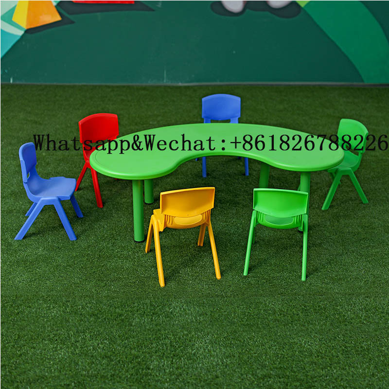 High Quality Preschool Furniture Sets Moon Style Plastic Table Colorful Kids Study Plastic Table