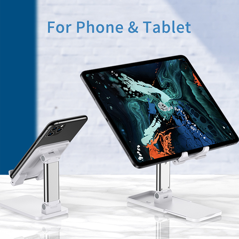 Fully Foldable Desktop Phone Holder, Desktop Tablet Stand Cradle Dock Compatible with iPhone Samsung All Phones Tablets Mount
