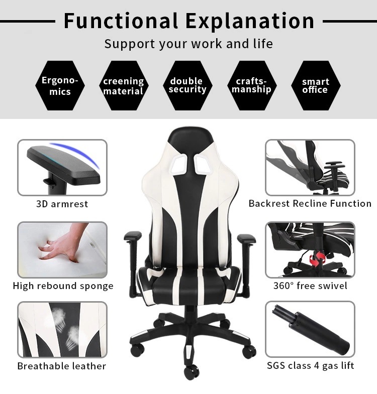 PC Game Metal Support Recliner Club Swivel Adjustable Armrest Racing Chair