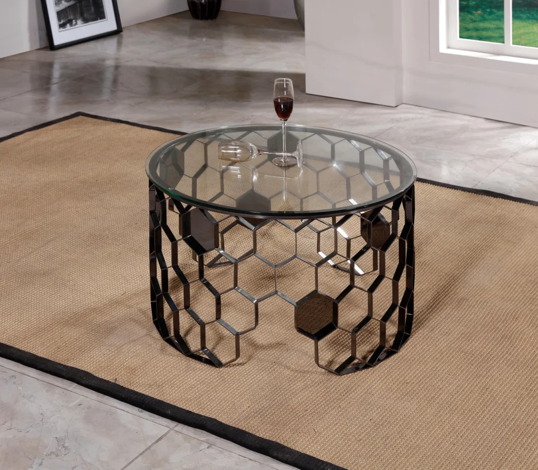 Round Coffee Table Sofa End Table Living Room Side Table Modern Luxury Furniture, Tempered Glass Table Top and Gold Stainless Steel Frame Coffee Tables
