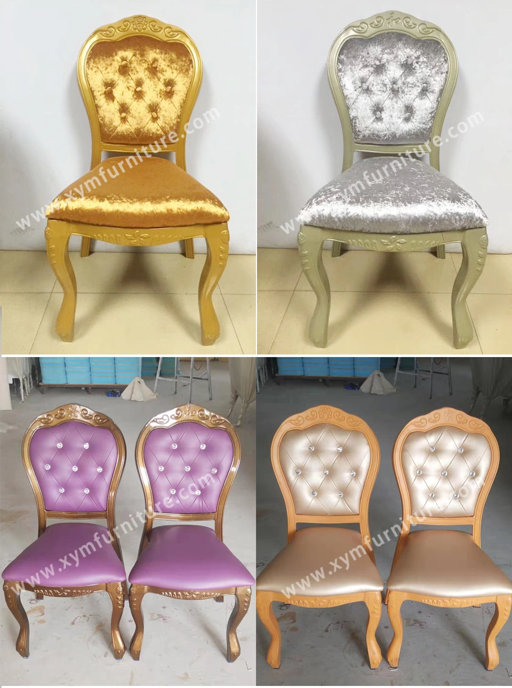 Professional Royal Gold Velvet Imitated Wood Dining Chair
