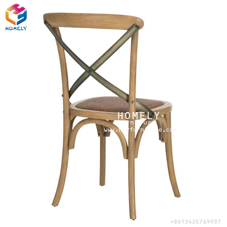 French Style Solid Oak Wood Stackable Cross Back Wedding Banquet Chair