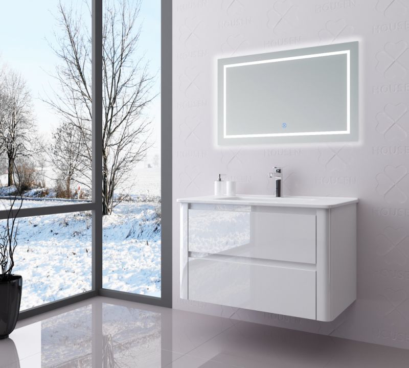 Modern Simple Bathroomvanity with Ceramic Basin and LED Lamp Mirror