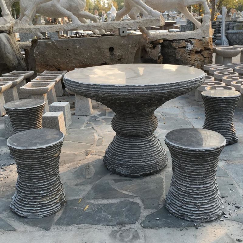 Outdoor Stone Table and Bench, Banquet spinning Dining Table, Dining Table Set