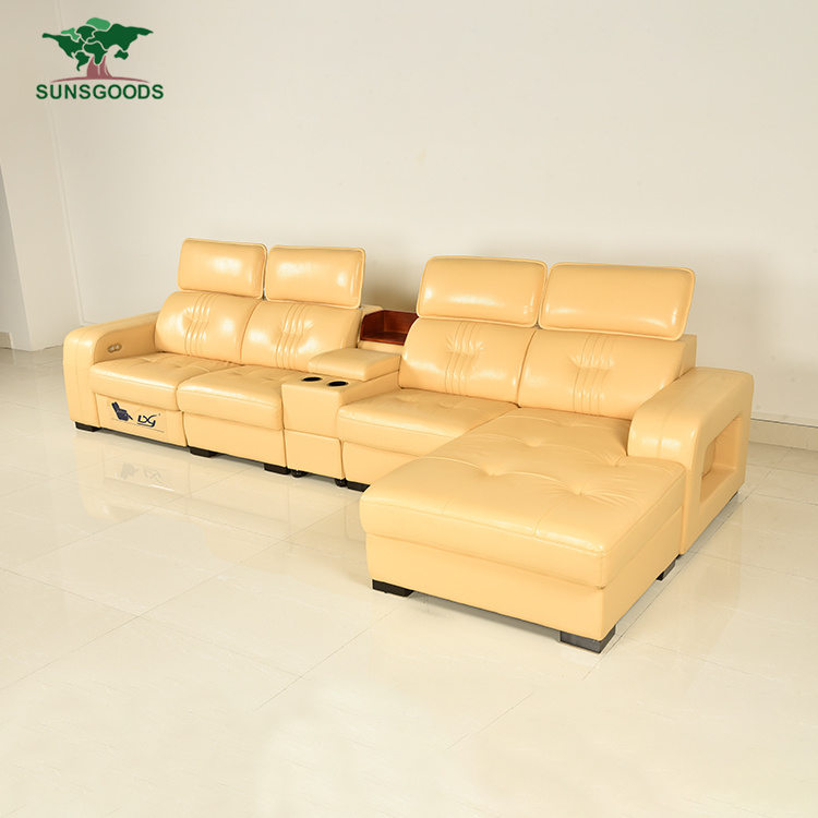 Leisure Style Wooden Frame Genuine Leather Sleeper Sofa