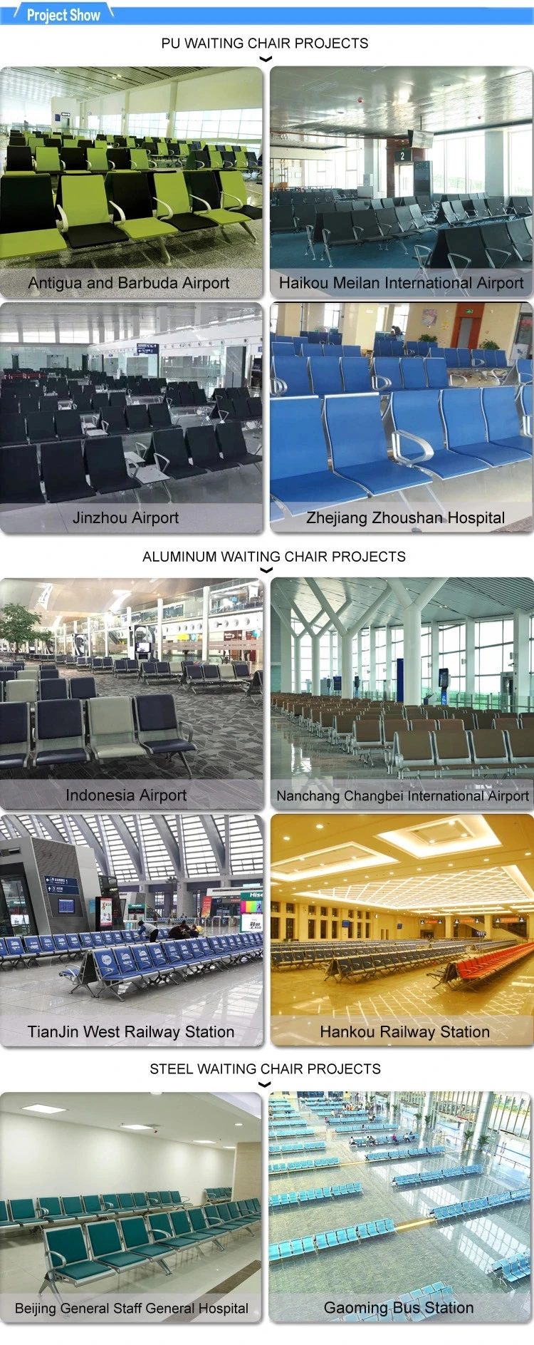 Hospital Clinic Airport Waiting Lounge Bank 3-Seater Waiting Room Gang Seating Chair
