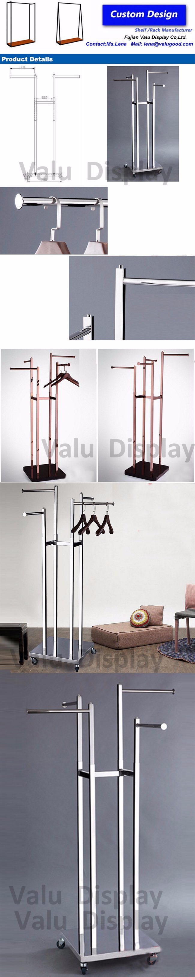 Cloth Display Rack / Steel Clothing Display Shelf / Clothes Display Stand