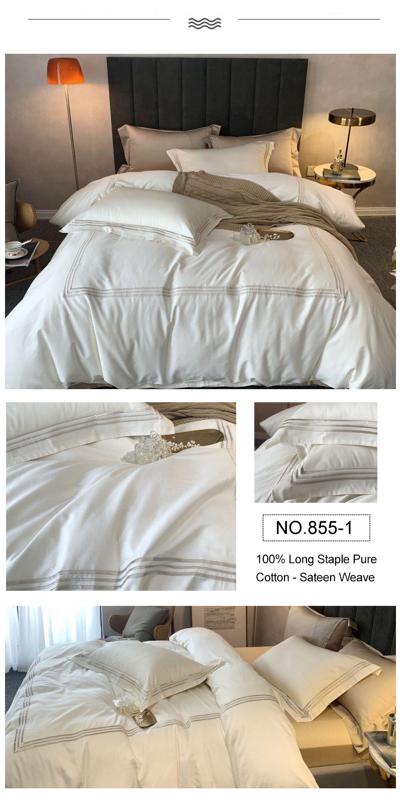 Apartment Simple Style Embroidered Hotel Linen Cotton White for Double Bed