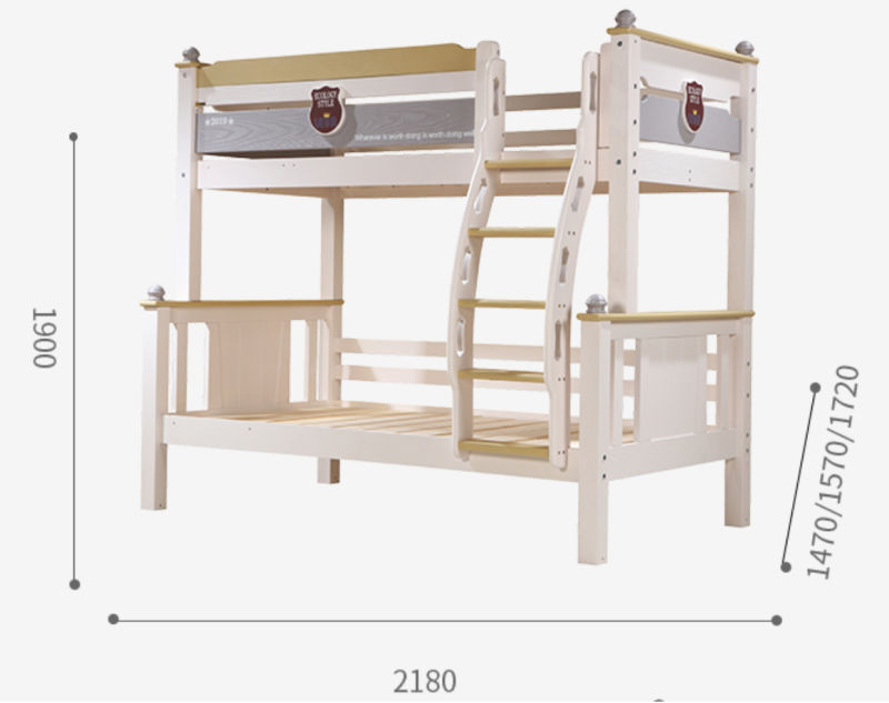 Child Solid Wood Bed Bunk Bed (2170*1660*1350) White Coffee and Gray