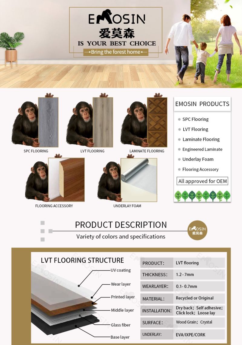 Chinese Plastic/Wood/Wooden HDF/MDF Luxury Vinyl/Vynil/Vynal/Vynl/Vynyl/Venile Tile Lvt/Spc/Rvp/Lvp/PVC Parquet Floor in China Factory
