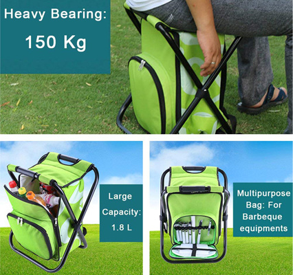 Collapsible Folding Camping Chair and Insulated Cooler Bag with Zippered