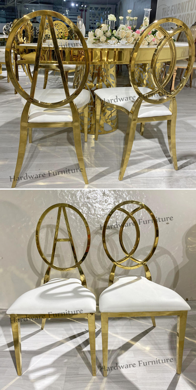 Simple Design Gold Stainless Steel Banquet Table Chairs
