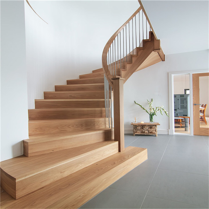 Easily Installed Wood Curved Stairs / Solid Wood Handrails Round Staircase