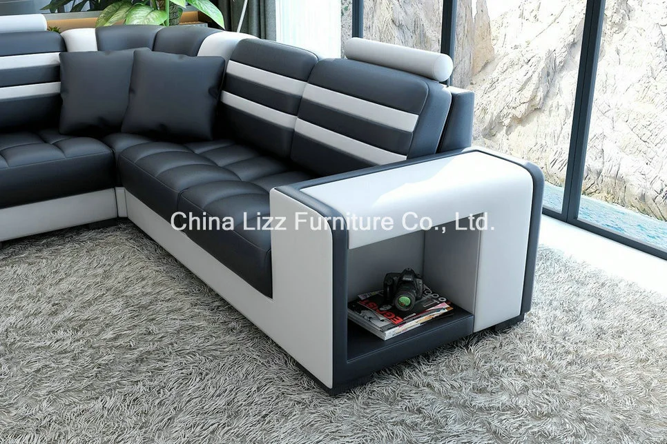 Modern Home Living Room Furniture Italian Leather Sectional Lounge Sofa with Speaker and LED Lights