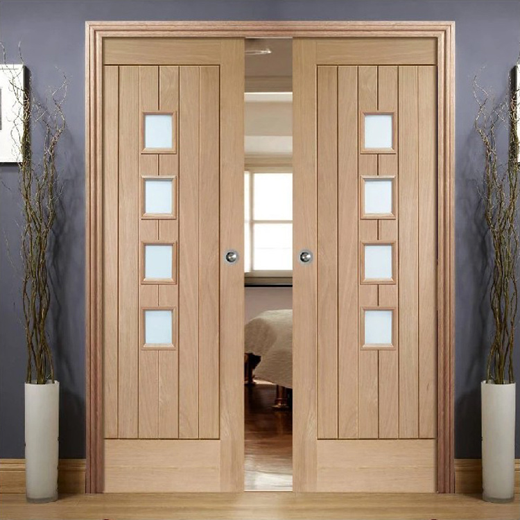 External Entrance Double Slide Doors Design Exterior Solid Wooden Glass Sliding Pocket Door System
