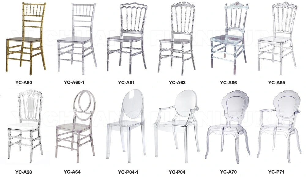 Yc-P21-01 Wholesale Cheap Transparent Acrylic Tiffany Chair Plastic Wedding Clear Resin Chiavari Chair