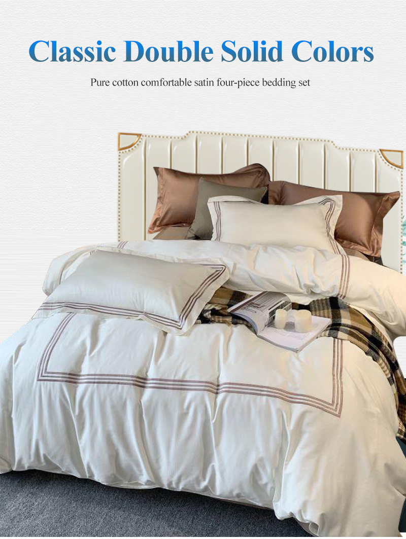 Homestay Simple Style Embroidered Hotel Linen Smooth White for Single Bed