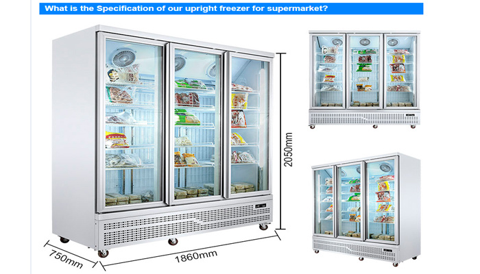 Large Commercial Refrigerator Showcase 3 Glass Door Cooler for Meat