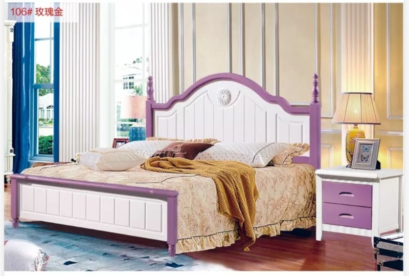 Oak Dark White Painted Bed/Wooden Bed/Queen Size Bed