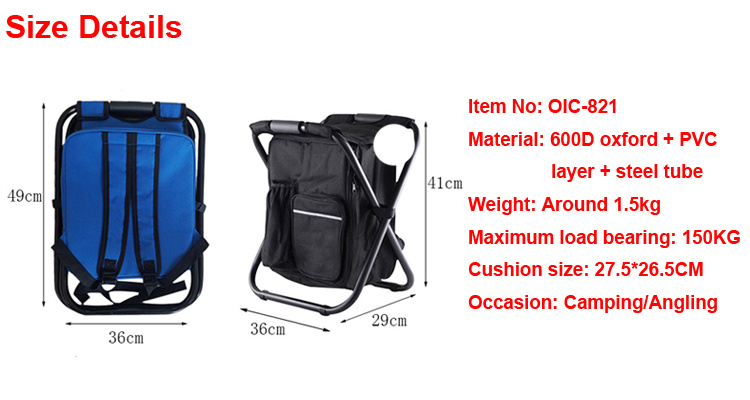 Collapsible Folding Camping Chair and Insulated Cooler Bag with Zippered