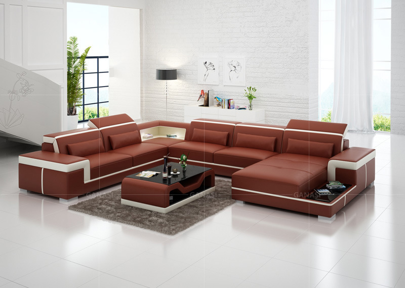 Divan Soffor Furniture with Black Leather LED Sofa