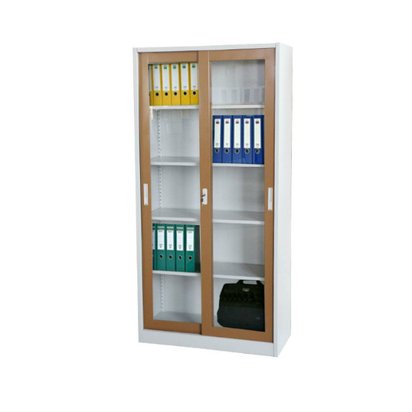Fas-018 Glass Door Office Steel Bookcase Cupboard Metal Filing Cabinet