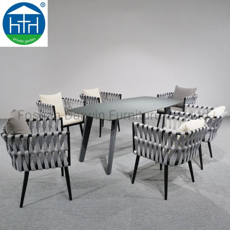 Fantastic Design Outdoor Patio Garden Wood Dining Table Rope Chairs Set